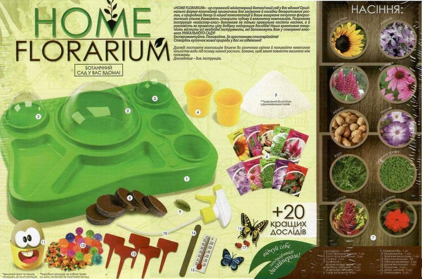 Безпечний освітній набір для вирощування рослин "HOME FLORARIUM", HFL-01-01U, Danko Toys 4820186079876 фото