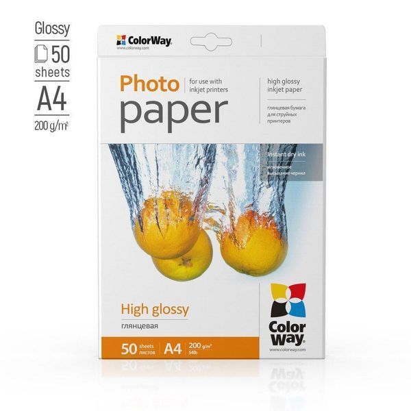 Фотобумага глянцевая A4 ColorWay GLOSSY 200 г/м2 односторонняя, 50 листов PG200050A4 фото