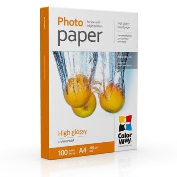 Фотобумага глянцевая A4 ColorWay GLOSSY 260 г/м2 односторонняя, 100 листов PG260100A4 фото