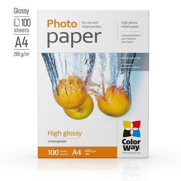 Фотобумага глянцевая A4 ColorWay GLOSSY 260 г/м2 односторонняя, 100 листов PG260100A4 фото
