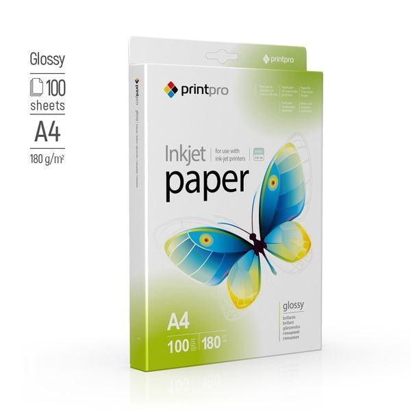 Фотобумага глянцевая A4 PrintPro GLOSSY 180 г/м2 односторонняя, 100 листов PGE180100A4 фото