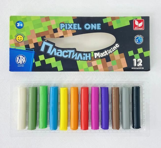 Пластилин восковый Pixel One 12кол.140гр., круглый Школярик 303221005-UA 4823088231106 фото
