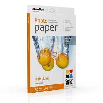 Фотопапір глянцевий ColorWay A4 180 г/м2 односторонній, 50 аркушів PG180050A4 фото