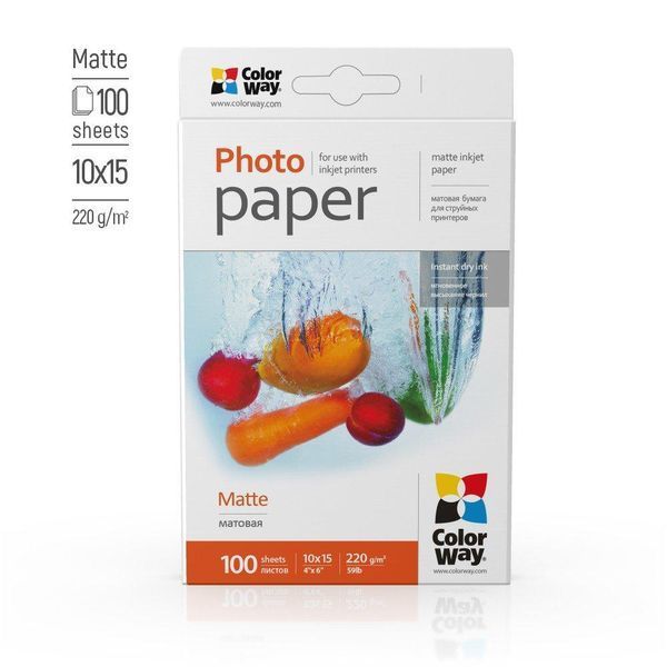 Фотобумага матовая 10х15 ColorWay 220 г/м2 односторонняя, 100 листов PM2201004R фото