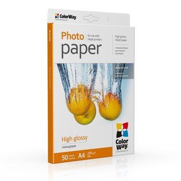 Фотопапір глянцевий ColorWay A4 230 г/м2 односторонній, 50 аркушів PG230050A4 фото