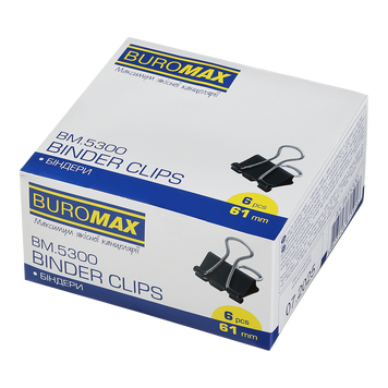 Біндери (затискачі для паперу) 61мм по 6шт. у карт.коробці Buromax BM.5300 (4823126815916) 4823126815916 фото