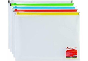 Папка пластикова А4 Optima на блискавці zip-lock, прозора, асорті, O35544 4044572355447 фото