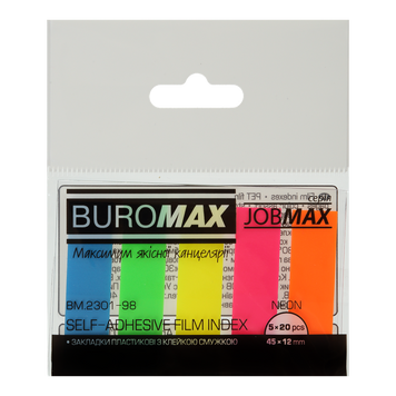 Закладки-стікери пластикові NEON, JOBMAX, з клейким шаром, 45&times;12 мм, 5 кол. по 20 арк. BM.2301-98 4823078916921 фото