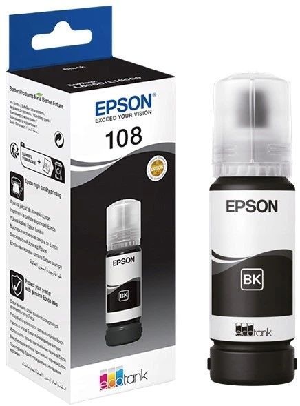 Оригинальные чернила Epson 108 EcoTank L8050/L18050 C13T09C14A 70 мл черные Black C13T09C14A фото